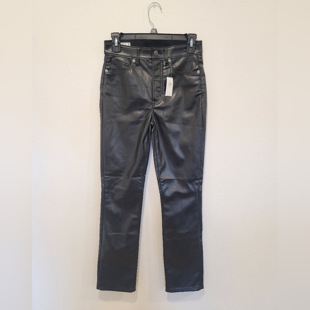 NEW Gap Womens Vintage Slim High Rise Black Leather Pants 25/0R
